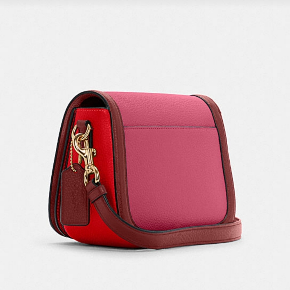 Coach Saddle with Horse & Carriage Leather Crossbody Colorblock Pink Ra - Picture 14 of 16